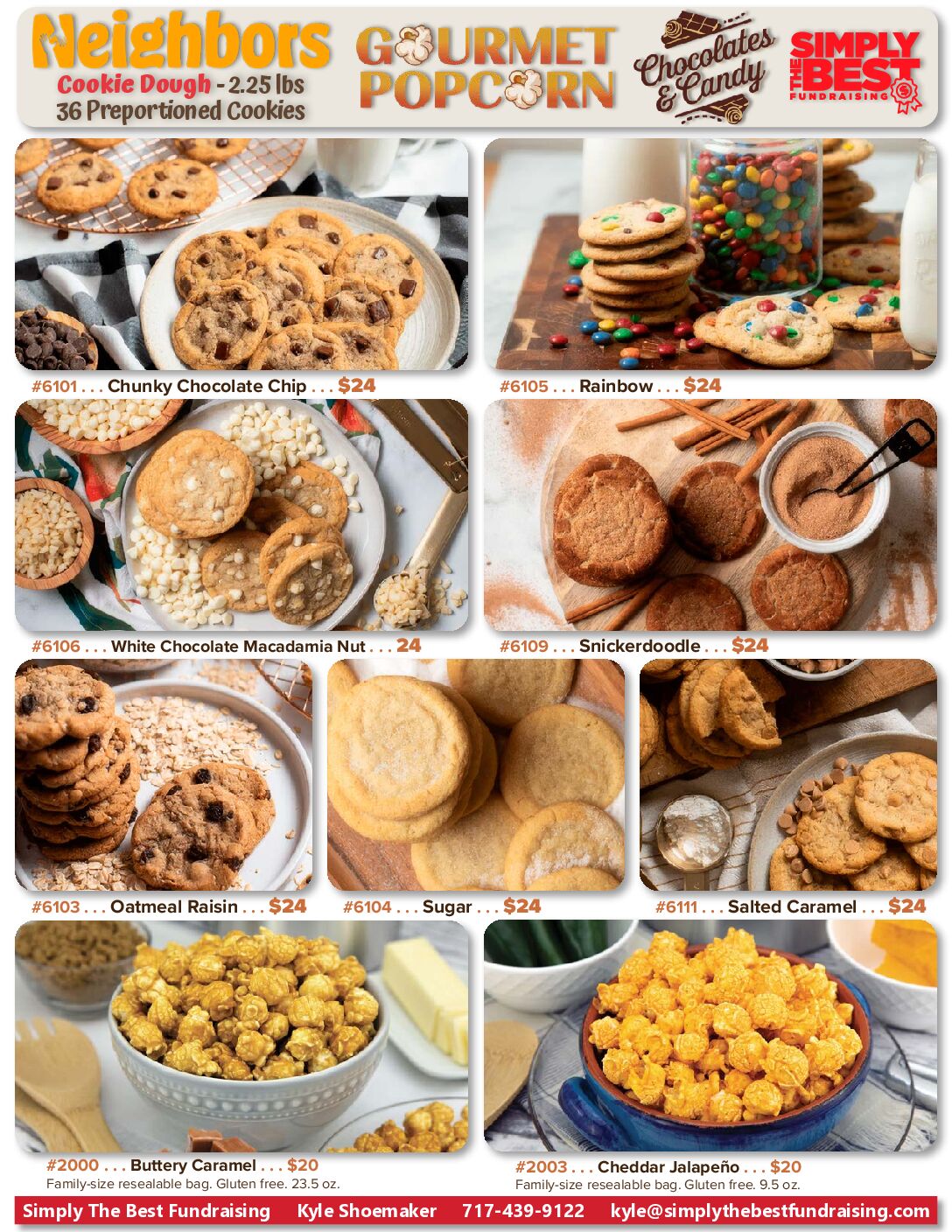 Cookie dough, popcorn and chocolate fundraising flyer